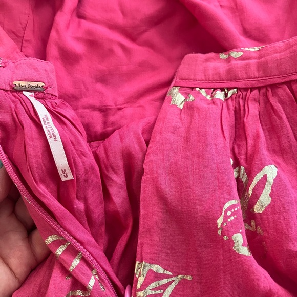 Free People Long Baja Babe Cut Out Hot Pink Gold Floral Flowy Midi Dress Medium - Picture 11 of 12